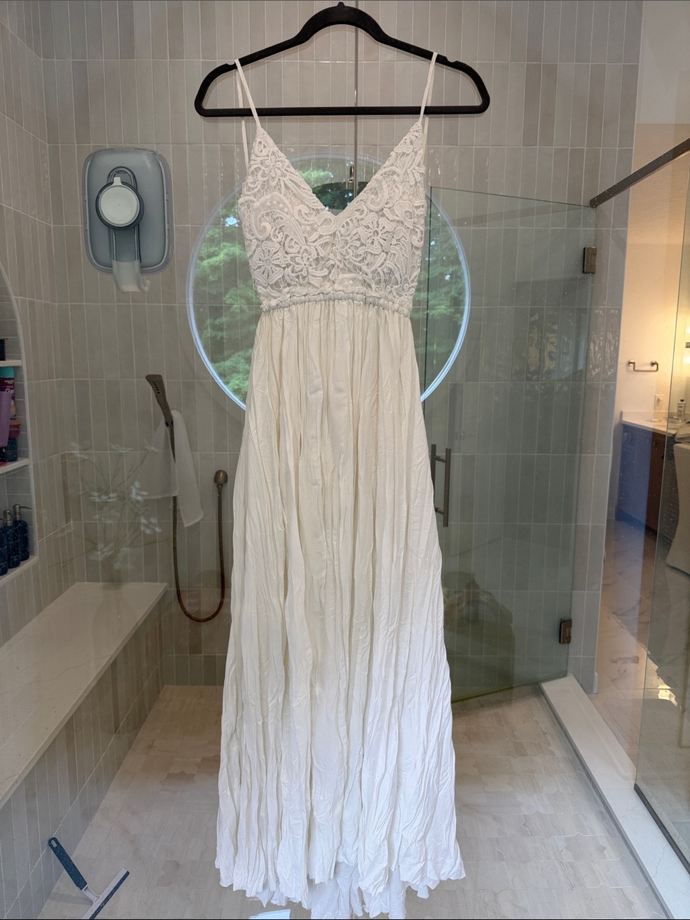 White Lace Bodice Maxi Dress with Spaghetti Straps